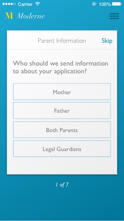 Mobile College Application question group page
