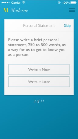Mobile College Application personal statement group page