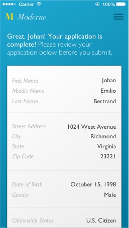Mobile College Application review page